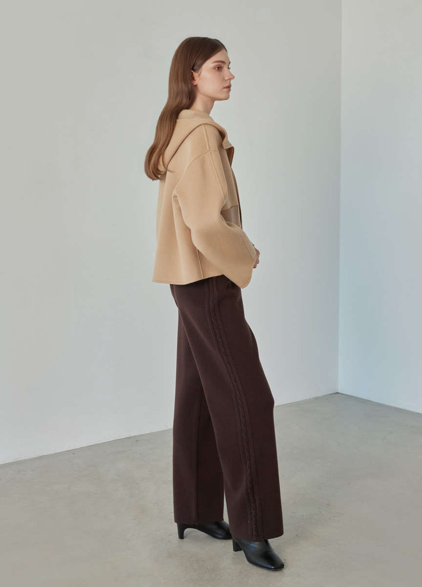 側邊麻花造型抽繩針織長褲